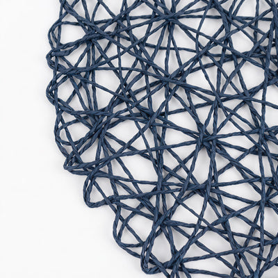 Blue woven rope mesh texture on white background
