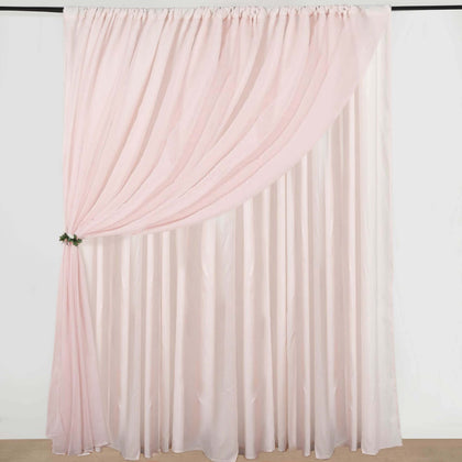 Blush Chiffon Polyester Backdrop Drape Curtain, Dual Layer Event Divider Panel with Rod Pockets - 10ftx10ft
