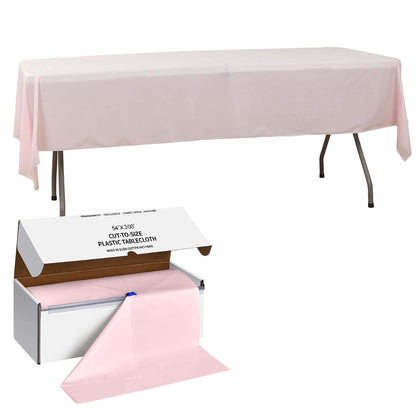 Plastic Table Cover Roll 54"x300ft Blush with Slide Cutter - Cuts Up to 36 Rectangle 8ft Disposable Tablecloths