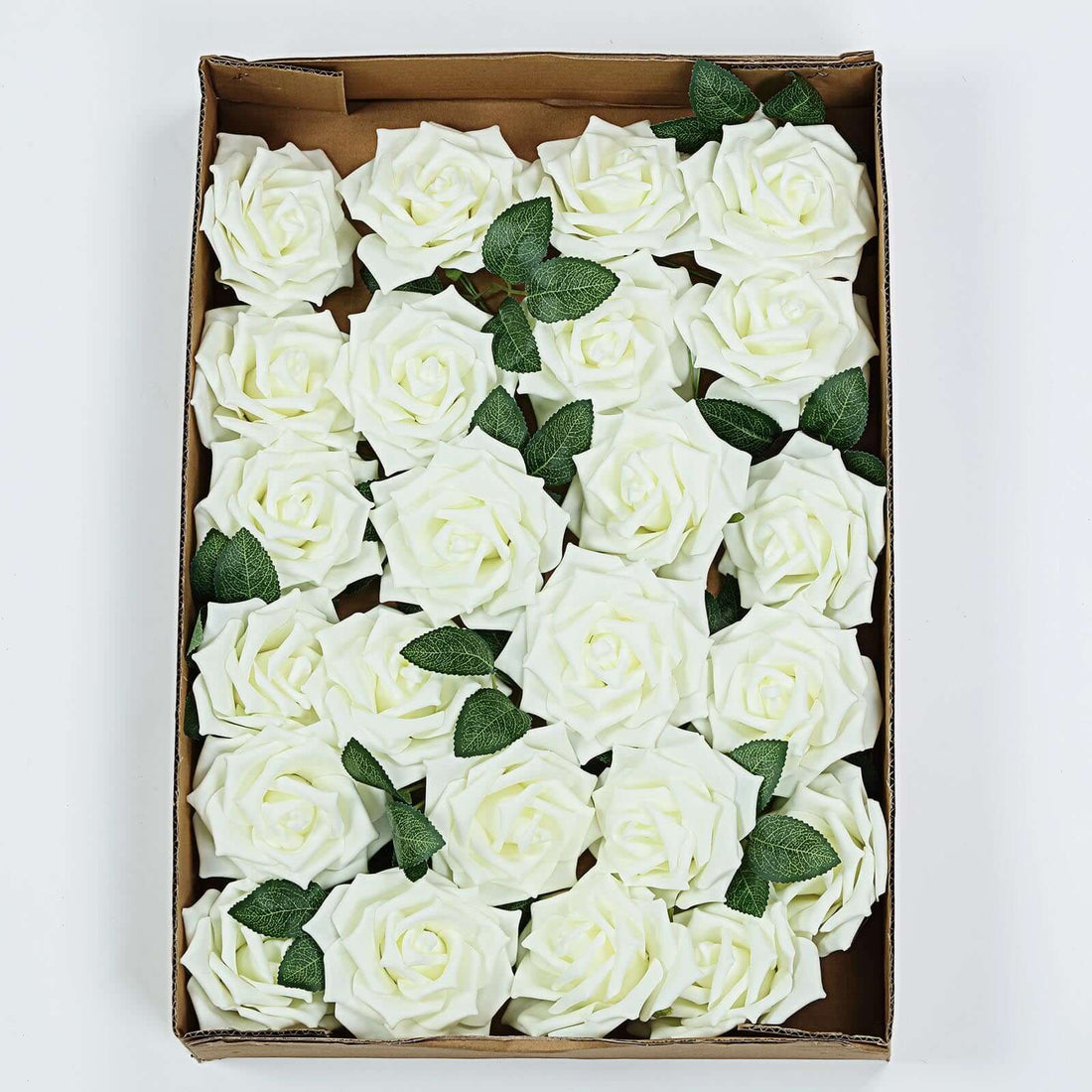 24 Ivory Foam Roses with Stem Wire | eFavormart