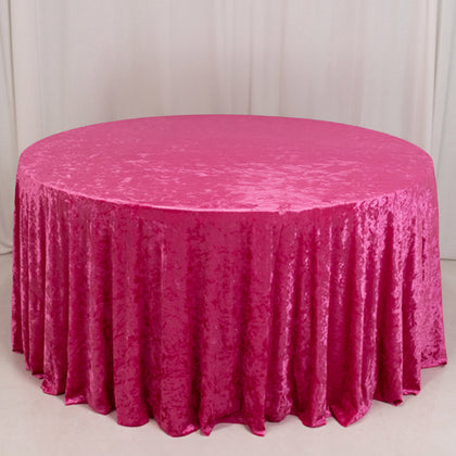 Premium Crushed Velvet Round Tablecloth 132" Fuchsia - Seamless Soft & Reusable Table Cover