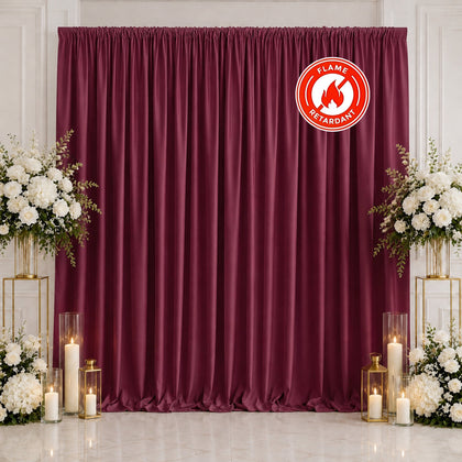Scuba Polyester Backdrop Curtain Burgundy 10ftx10ft Durable Flame Resistant Wrinkle-Free Event Drape Panel With Rod Pocket