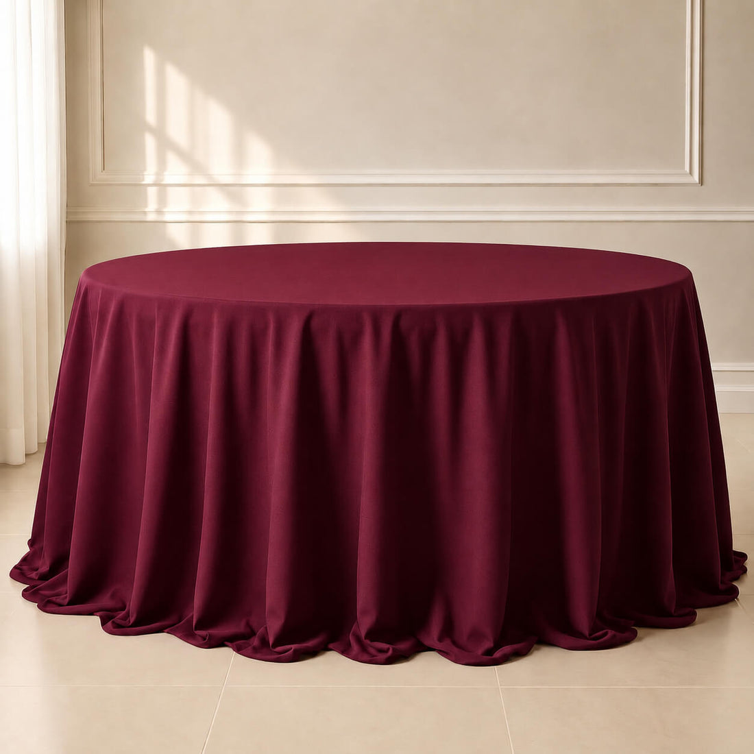 burgundy seamless polyester round tablecloth