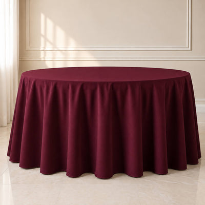 Premium Polyester Round Tablecloth 120" Burgundy - Seamless 220GSM Table Cover
