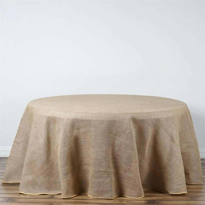 Burlap Jute Round Tablecloth 120" Natural - Rustic Boho Chic Seamless Table Linen