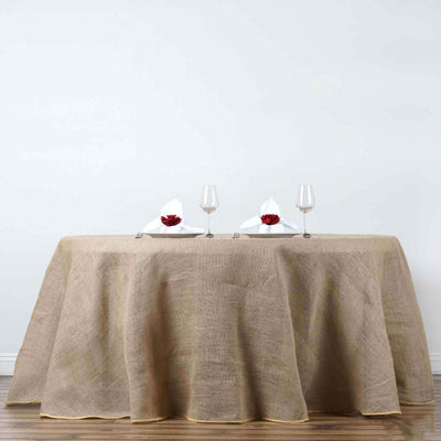 Burlap Jute Round Tablecloth 132" Natural - Rustic Boho Chic Seamless Table Linen