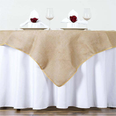 Burlap Jute Square Table Overlay 60"x60" Natural Rustic Design - Perfect for Farmhouse & Vintage Events