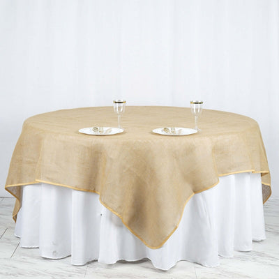Burlap Jute Table Overlay 90"x90" Natural with Rustic Design - Perfect for Farmhouse Events