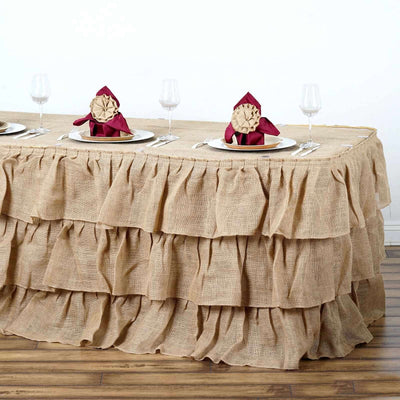 Burlap Table Skirt 14ft Natural 3 Tier Ruffled Design for Rustic Weddings & Country Events