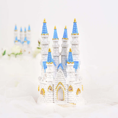 Cake Topper Figurine 8.5" Fairytale Princess Castle Design Blue and White - Baby Shower Party Decorations