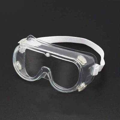 Clear safety goggles with adjustable strap for protection in various environments.