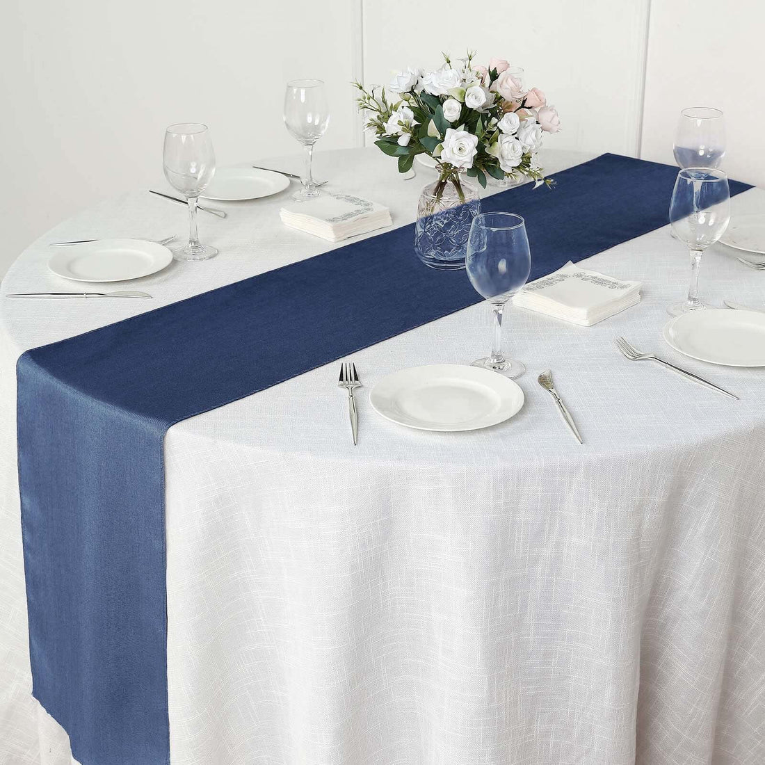 Faux Denim Table Runner 14"x108" Dark Blue | eFavormart