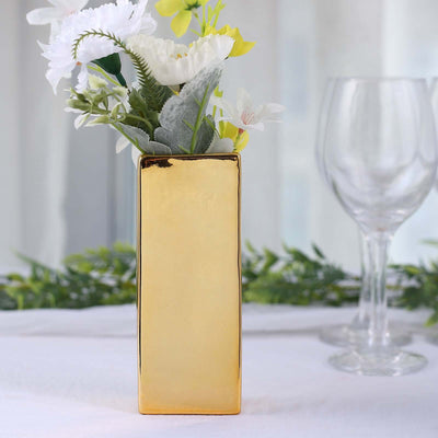 Ceramic Letter "I" Vase Shiny Gold Plated 6" - Stylish Bud Planter Pot for Table Centerpieces