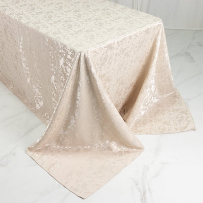 Champagne jacquard tablecloth with elegant draped corners
