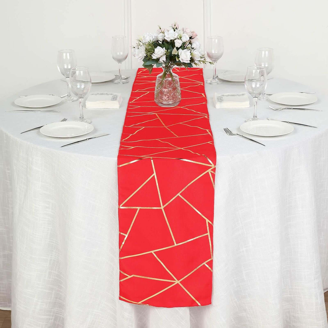 Geometric Polyester Runner 9ft Red | eFavormart