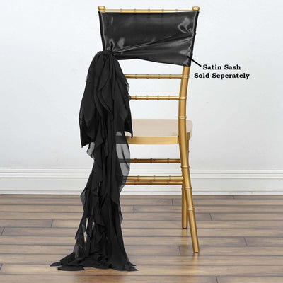 Chiffon Curly Chair Sash 32" Long – Black 6-Strand Ribbon Tie