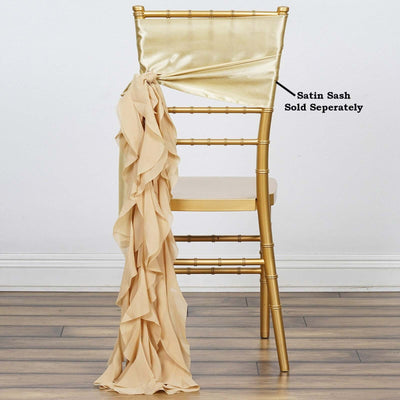 Chiffon Curly Chair Sash 32" Long – Champagne 6-Strand Ribbon Tie