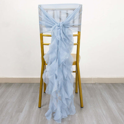 Chiffon Curly Chair Sash 32" Long – Dusty Blue 6-Strand Ribbon Tie