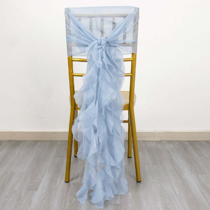 Chiffon Curly Chair Sash 32" Long – Dusty Blue 6-Strand Ribbon Tie