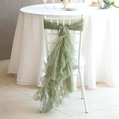 Chiffon Curly Chair Sash 32" Long – Dusty Sage Green 6-Strand Ribbon Tie