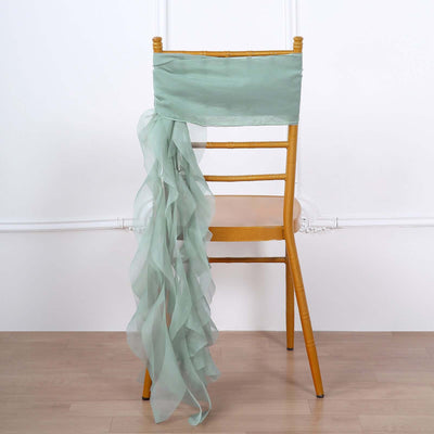 Chiffon Curly Chair Sash 32" Long – Eucalyptus Sage 6-Strand Ribbon Tie