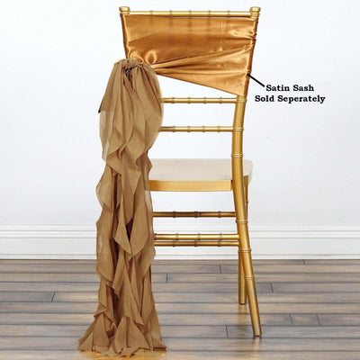 Chiffon Curly Chair Sash 32" Long – Gold 6-Strand Ribbon Tie