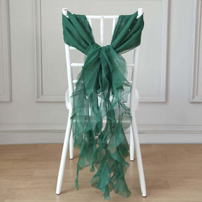 Chiffon Curly Chair Sash 32" Long – Hunter Emerald Green 6-Strand Ribbon Tie