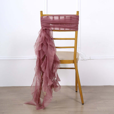 Chiffon Curly Chair Sash 32" Long – Mauve/Cinnamon Rose 6-Strand Ribbon Tie