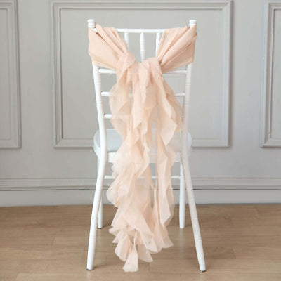 Chiffon Curly Chair Sash 32" Long – Nude 6-Strand Ribbon Tie