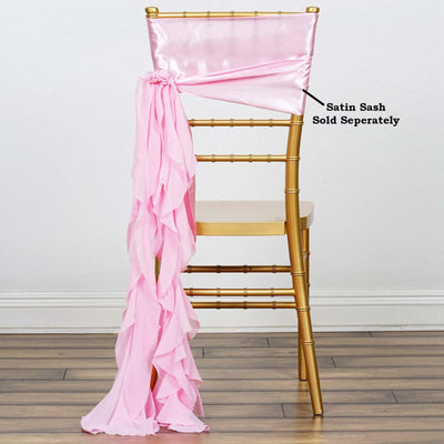 Chiffon Curly Chair Sash 32" Long – Pink 6-Strand Ribbon Tie