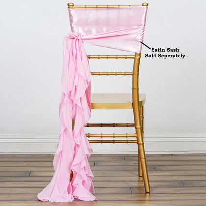 Chiffon Curly Chair Sash 32" Long – Pink 6-Strand Ribbon Tie