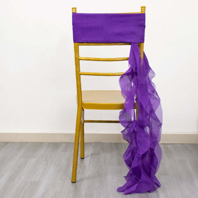 Chiffon Curly Chair Sash 32" Long – Purple 6-Strand Ribbon Tie