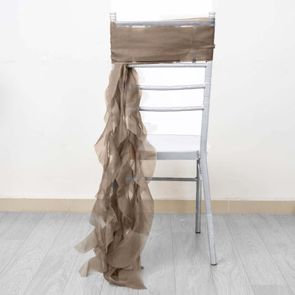 Chiffon Curly Chair Sash 32" Long – Taupe 6-Strand Ribbon Tie