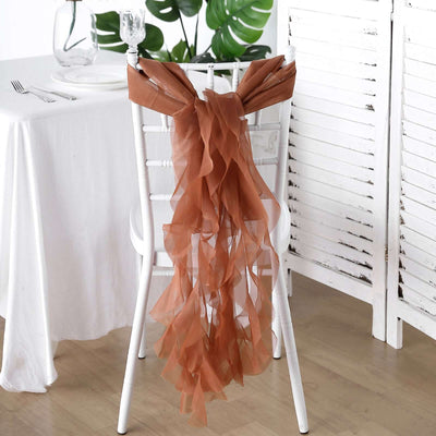 Chiffon Curly Chair Sash 32" Long – Terracotta (Rust) 6-Strand Ribbon Tie