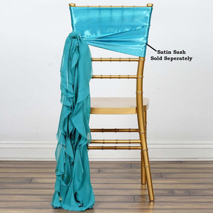 Chiffon Curly Chair Sash 32" Long – Turquoise 6-Strand Ribbon Tie