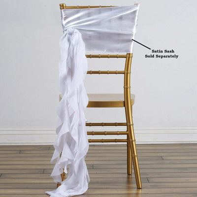 Chiffon Curly Chair Sash 32" Long – White 6-Strand Ribbon Tie