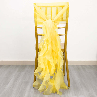 Chiffon Curly Chair Sash 32" Long – Yellow 6-Strand Ribbon Tie