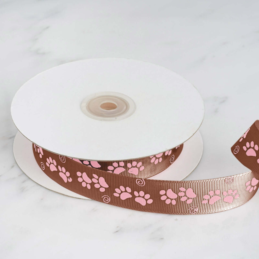 Chocolate Brown Pink Paw Satin Ribbon | eFavormart