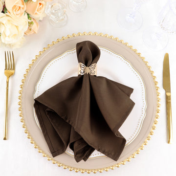 5 Pack Chocolate Brown Seamless Cloth Dinner Napkins, Wrinkle Resistant Linen 17"x17"