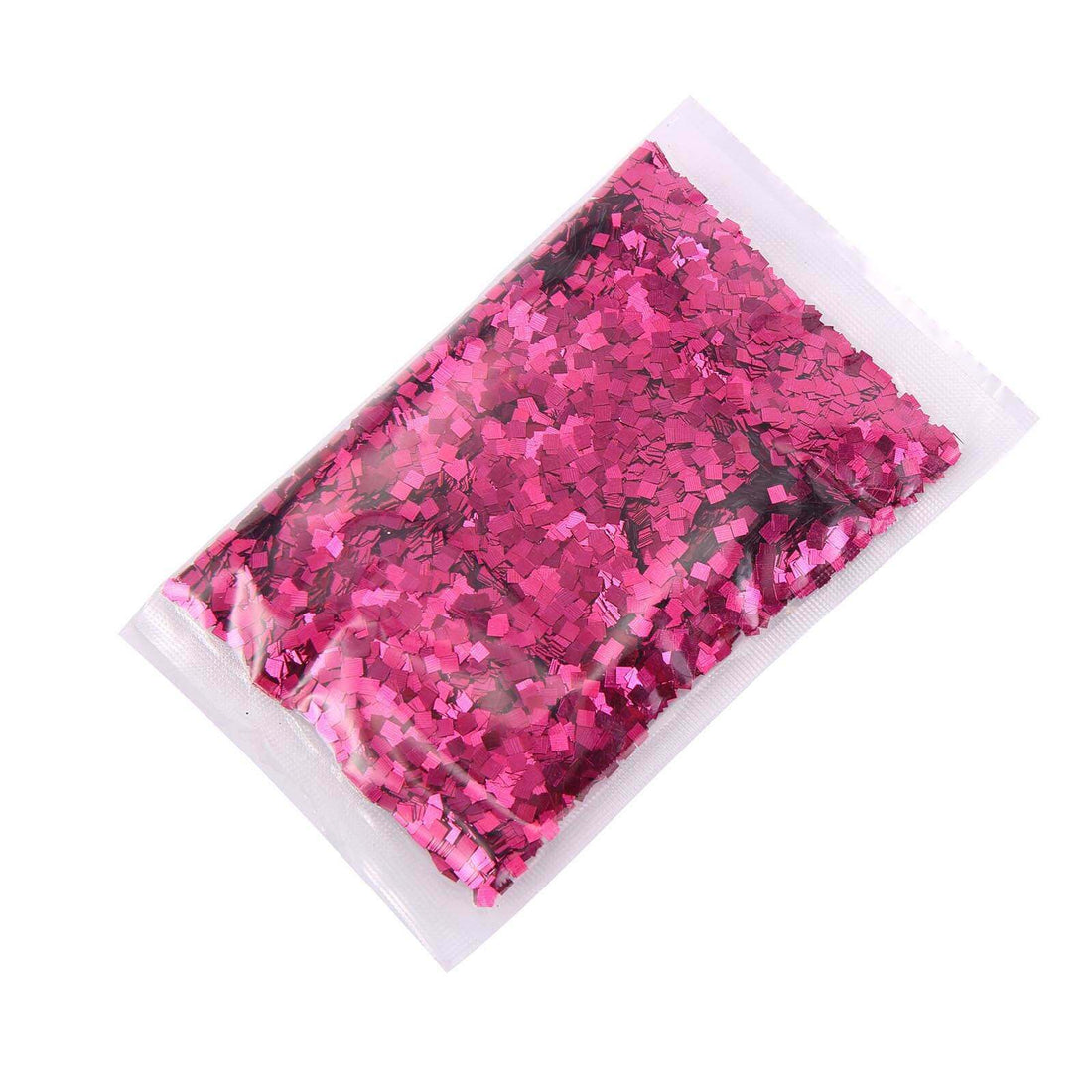 Pink glitter confetti in a resealable plastic bag