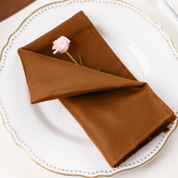 5 Pack | Cinnamon Brown Seamless Cloth Dinner Napkins, Wrinkle Resistant Linen | 17"x17"