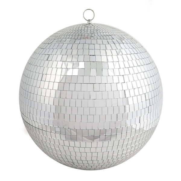 Silver disco ball with mirrored tiles, perfect for parties and events. #whtbkgd