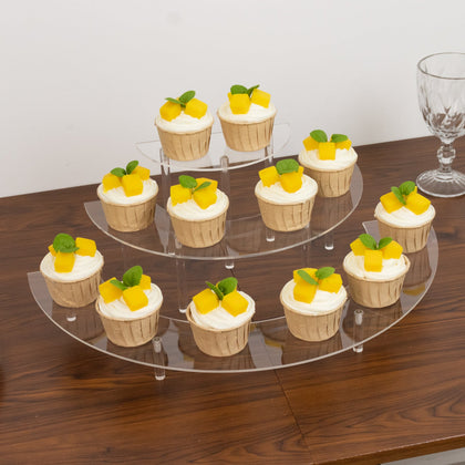 Set of 3 Acrylic Dessert Display Pedestal Stands – 3-Tier Clear Half-Moon Riser Stand for Cupcakes, Perfumes & Figurines - 7",13",18"