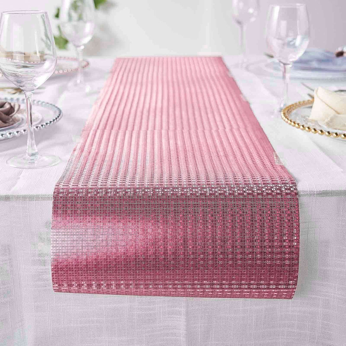 Glitter Paper Runner 9ft Rose Gold Circle | eFavormart