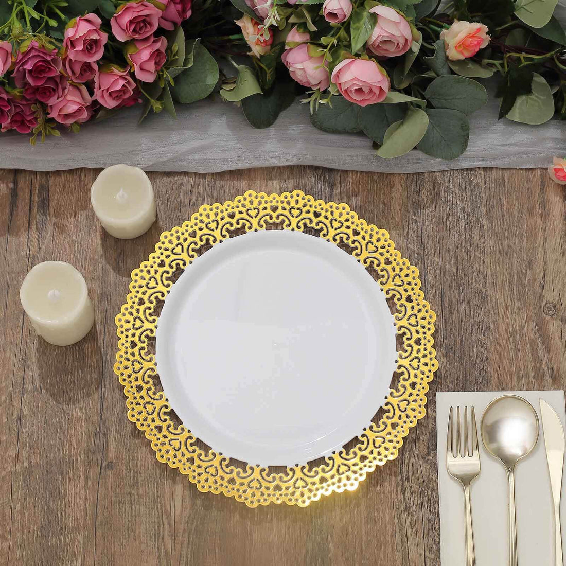 Plastic Round Lace Rim Dinner Plates 10