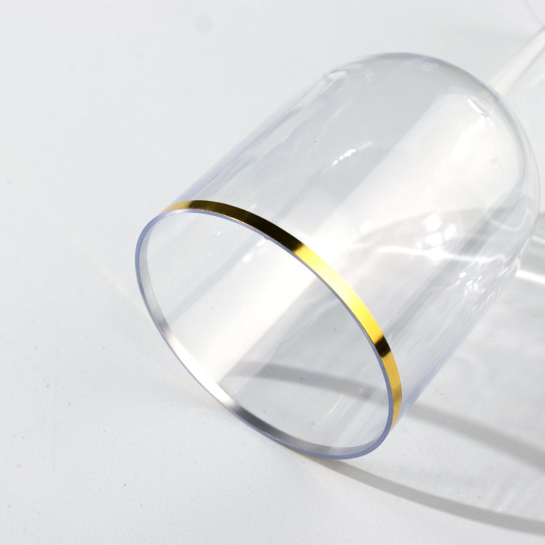 12-Pack Clear Gold Rim Plastic Wine Glasses | eFavormart
