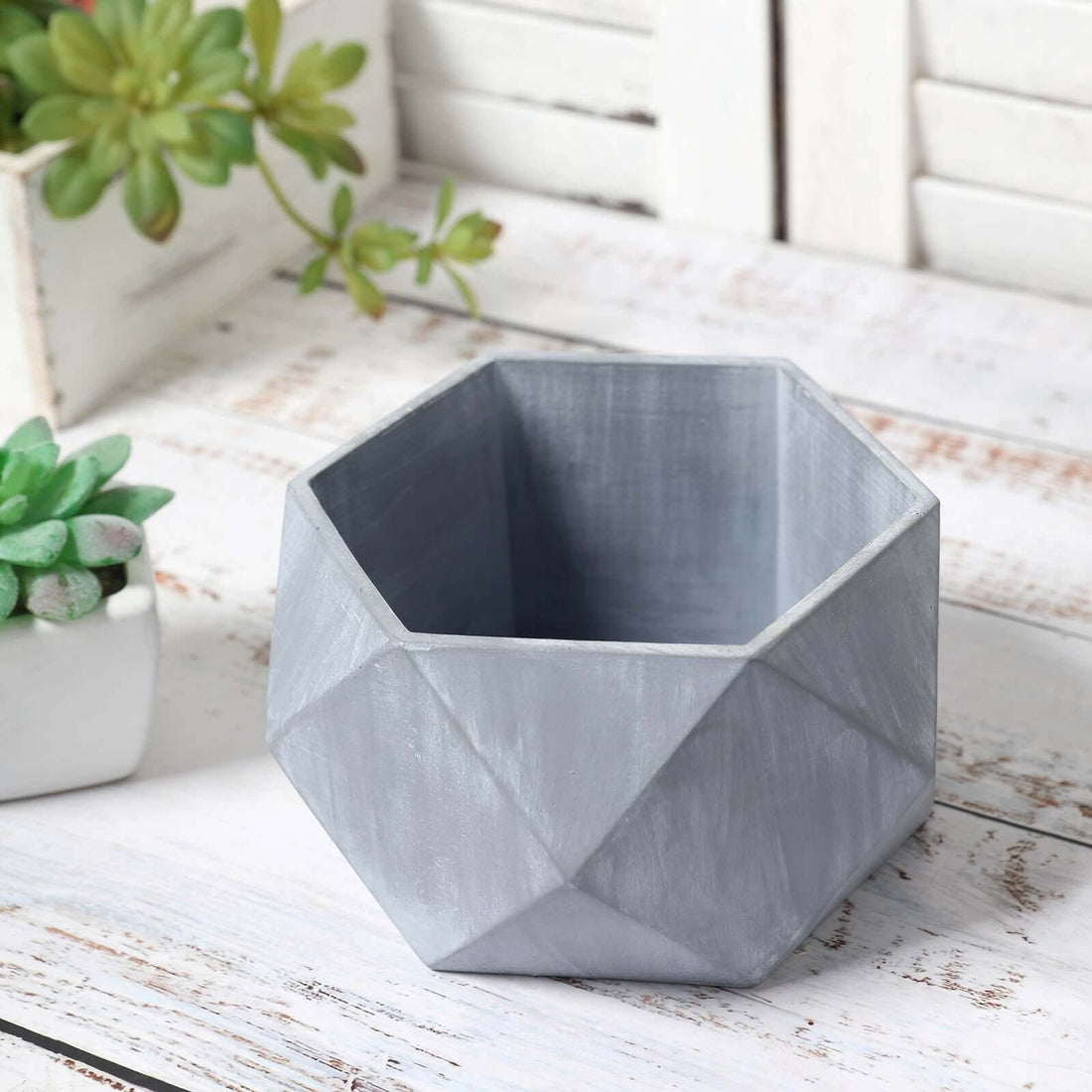 geometric plant pot Concrete Geometric Planter 7" Mini Cement Design Gray Finish | Succulent Flower Pot