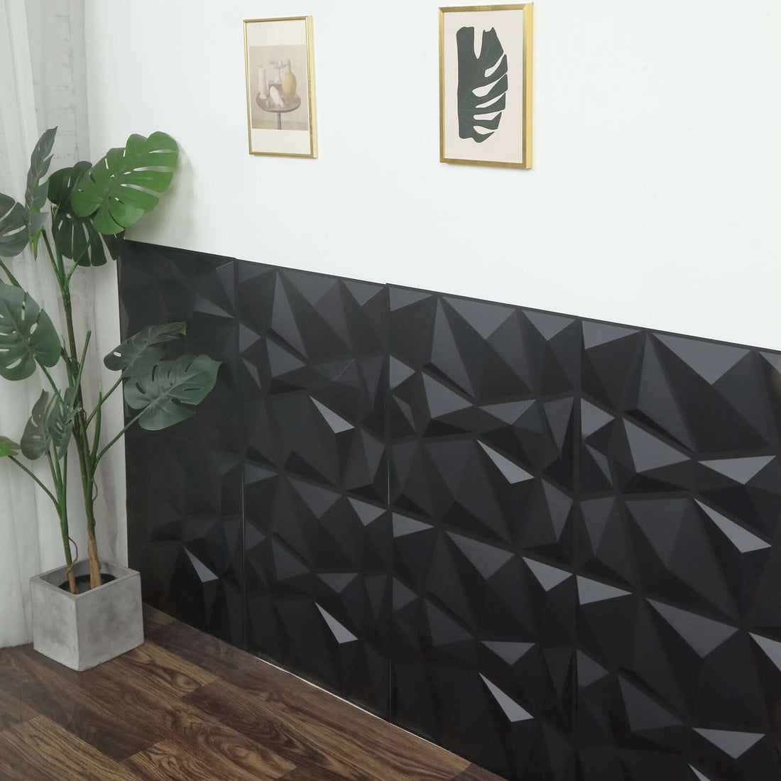 12-Pack Matte Black 3D Diamond Wall Panels | eFavormart