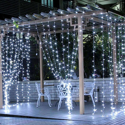 Cool White 300 LED Icicle Curtain String Lights 10ft with 8 Modes & Inline Memory Controller