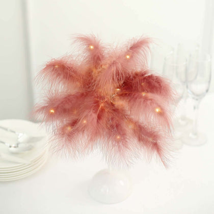 Cordless Table Lamp 15" LED Feather Design Cinnamon Rose - Battery Operated Desk Light